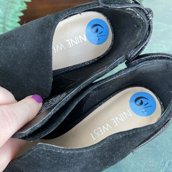 Nine West 'Andra' US 6.5M black suede open toe high heels shoes sexy slip ons - Picture 6 of 11